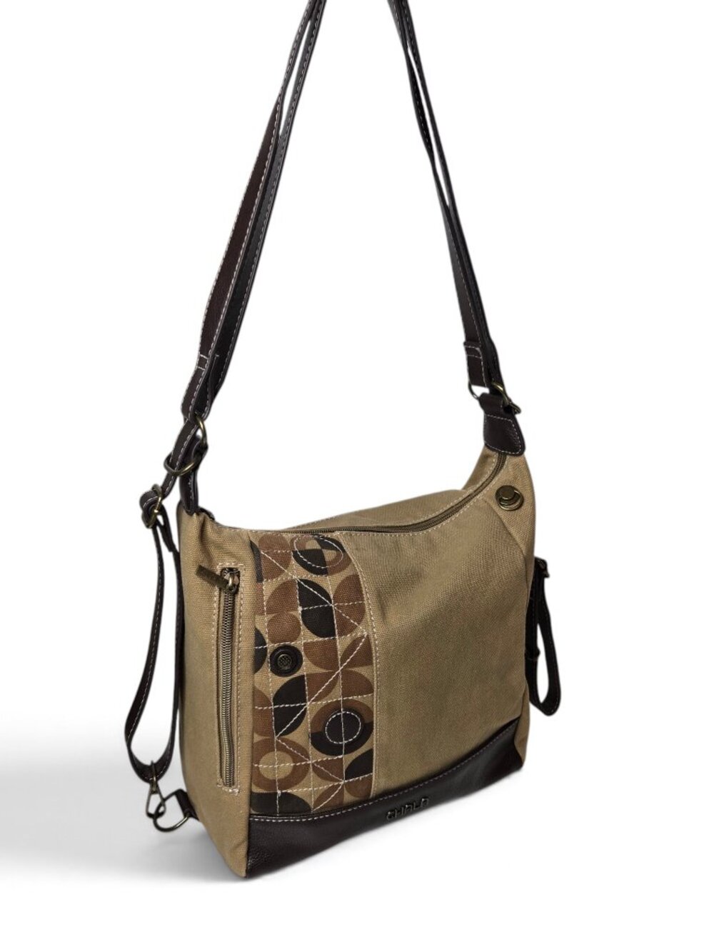 Chala Retro Canvas Convertible Back Pack Purse Adjustable Strap Vegan Leather